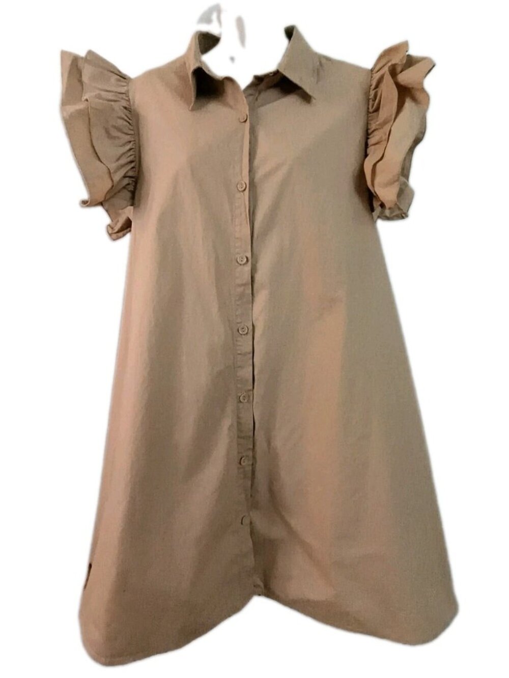 Julia by Luvs Women’s Khaki Ruffle Sleeve Button‑Front A‑Line Dress Size Large
